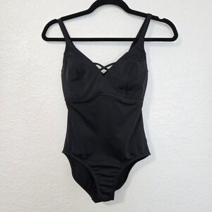 Prana 32D/XS Black One Piece Swimsuit Crisscross Back Strap Adjustable Support
